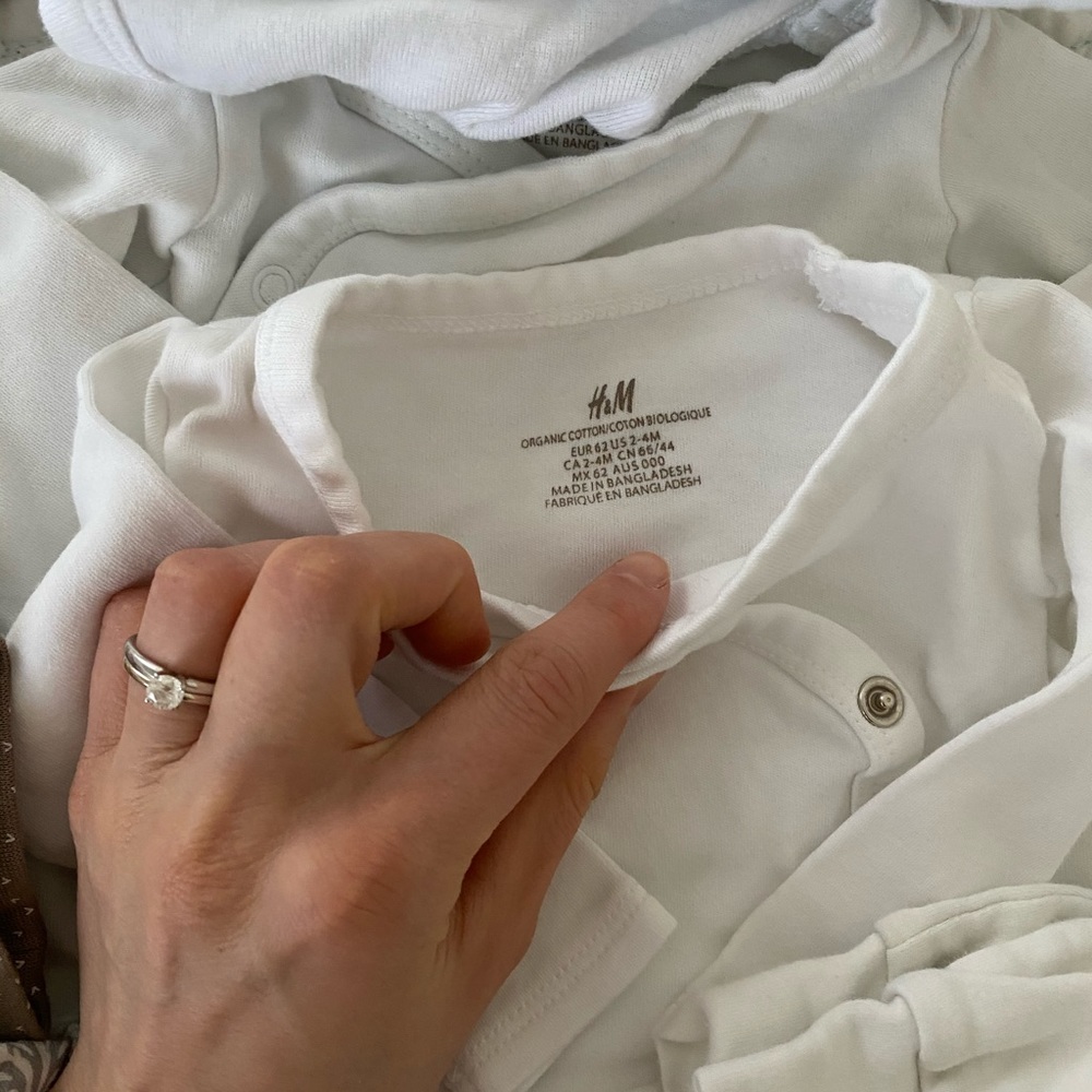 Woolino newborn gown H&M kimono onesies
